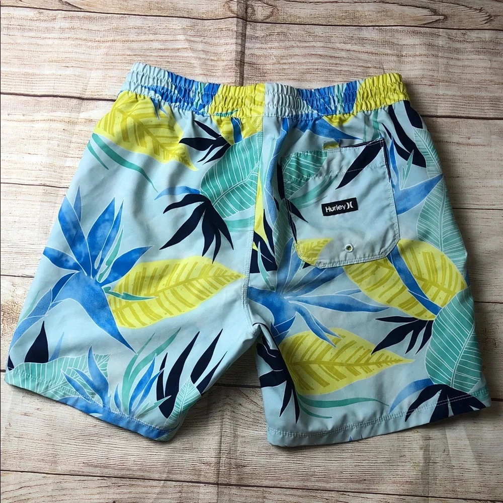 Hurley Blue Yellow Tropical Print‎ Swim Board Shorts